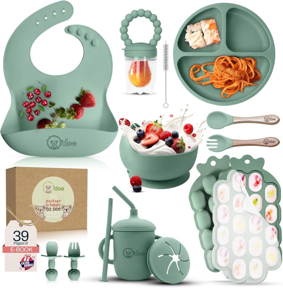 O'doe Silicone Baby Feeding Set: 15 - Piece Toddler Self - Feeding Essentials - LittleTreasures