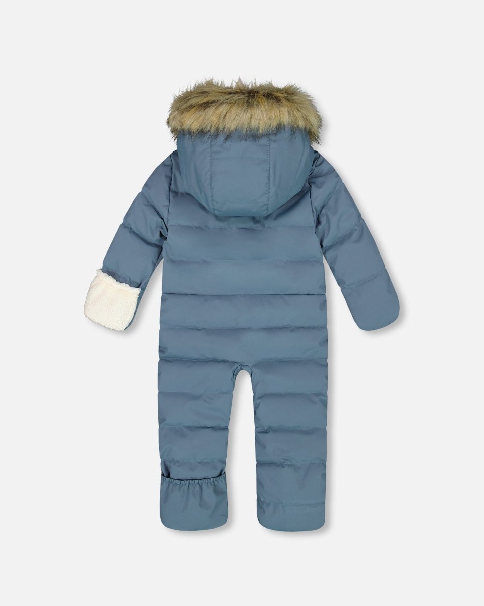 One - Piece Baby Snug Snowsuit Designed For Car Seat Dark Gray Blue - LittleTreasures