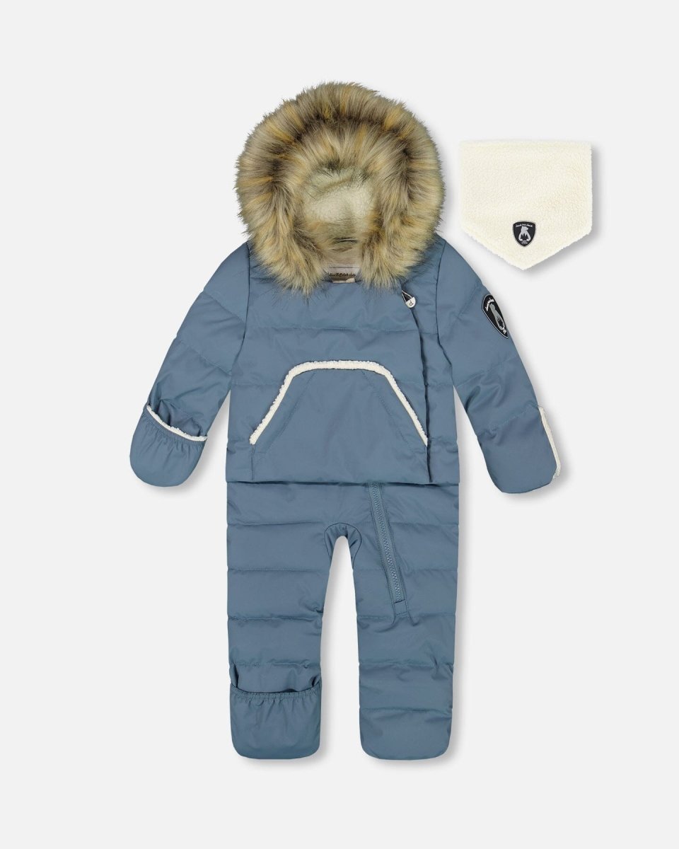 One - Piece Baby Snug Snowsuit Designed For Car Seat Dark Gray Blue - LittleTreasures