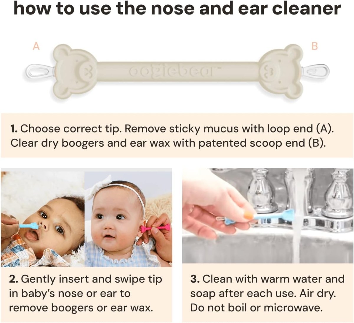 oogiebear: BearPair Baby Nose Cleaner & Ear Wax Removal Tool with Nasal Aspirator - Safe Booger & Earwax Removal for Newborns, Infants, Toddlers - Essential Baby Stuff, Diaper Bag Must - Have - Grey - LittleTreasures