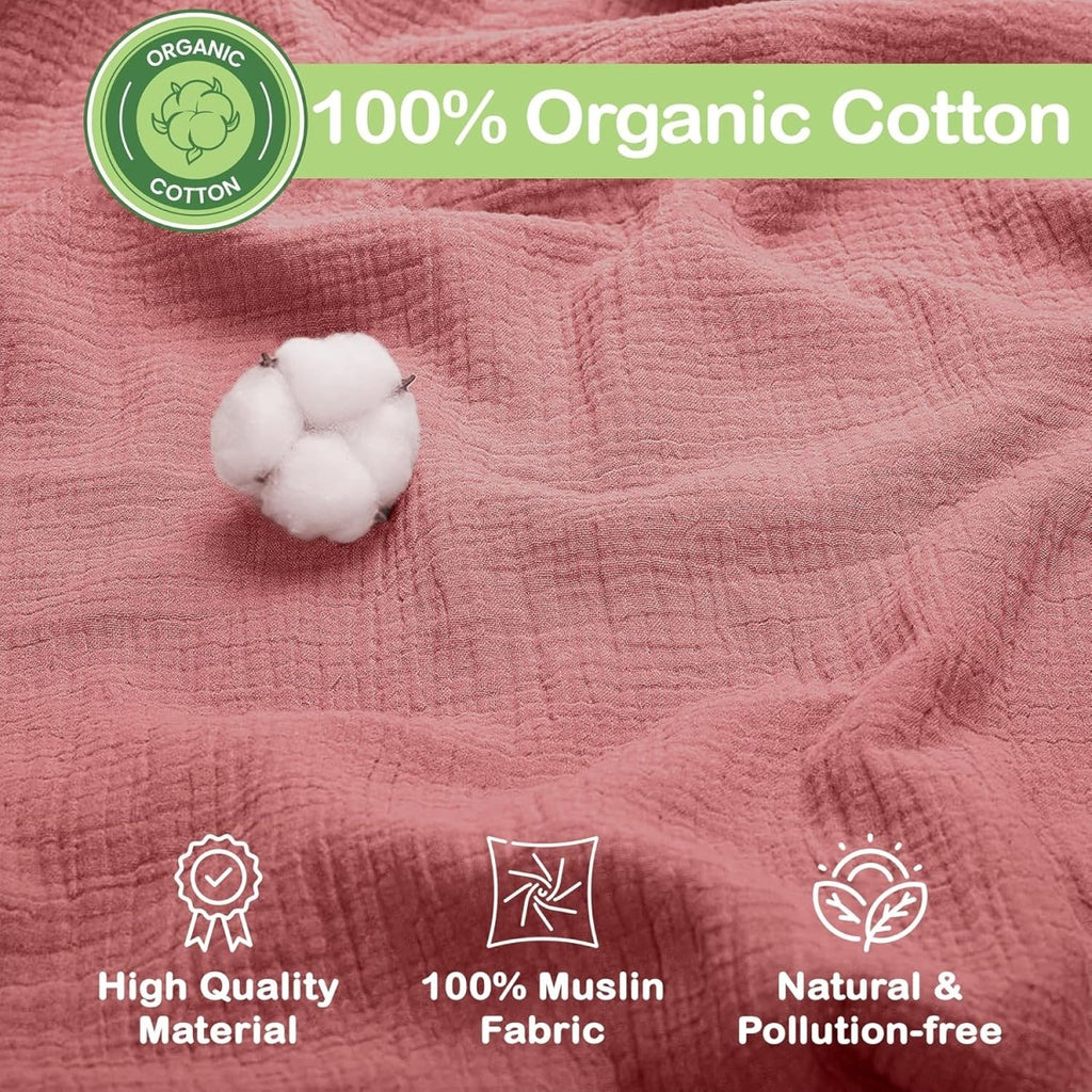Organic Cotton Muslin Baby Blanket - 120x120 cm (47x47 inches) Breathable Swaddle, Hypoallergenic Double - Layer, Versatile Use (Light Pink/Light Purple) - LittleTreasures