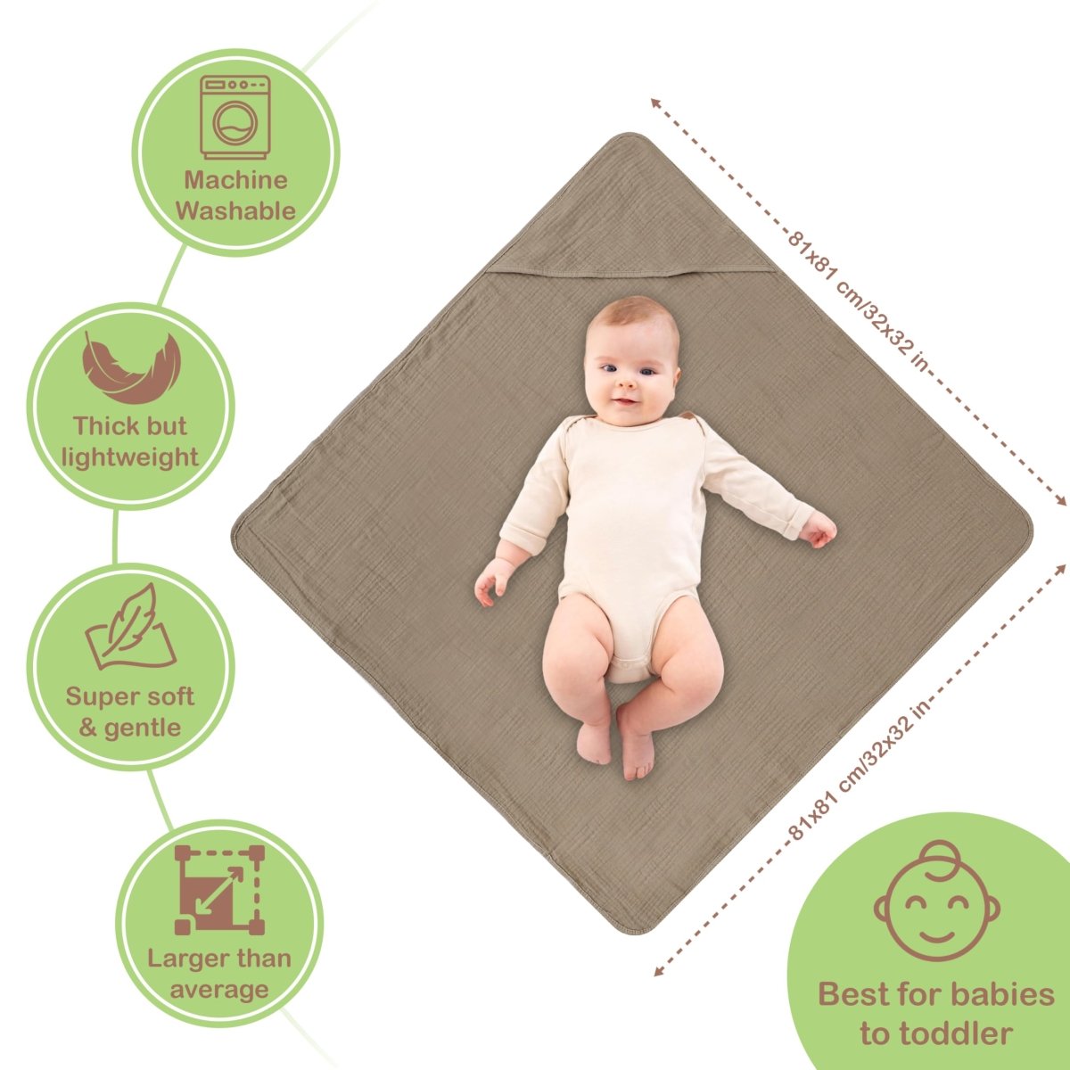 Organic Cotton Muslin Baby Hooded Towels - 81x81 cm, 2 Pack Newborn Bath Towels for Boys & Girls, Soft & Absorbent Bath Set (Pink/Floral) - LittleTreasures