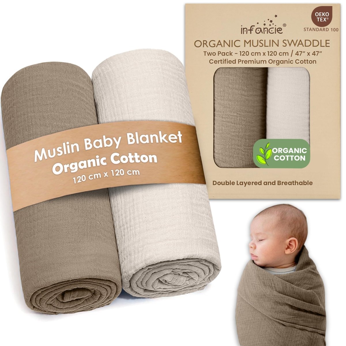 Organic Cotton Muslin Baby Swaddle Blanket - Hypoallergenic - LittleTreasures