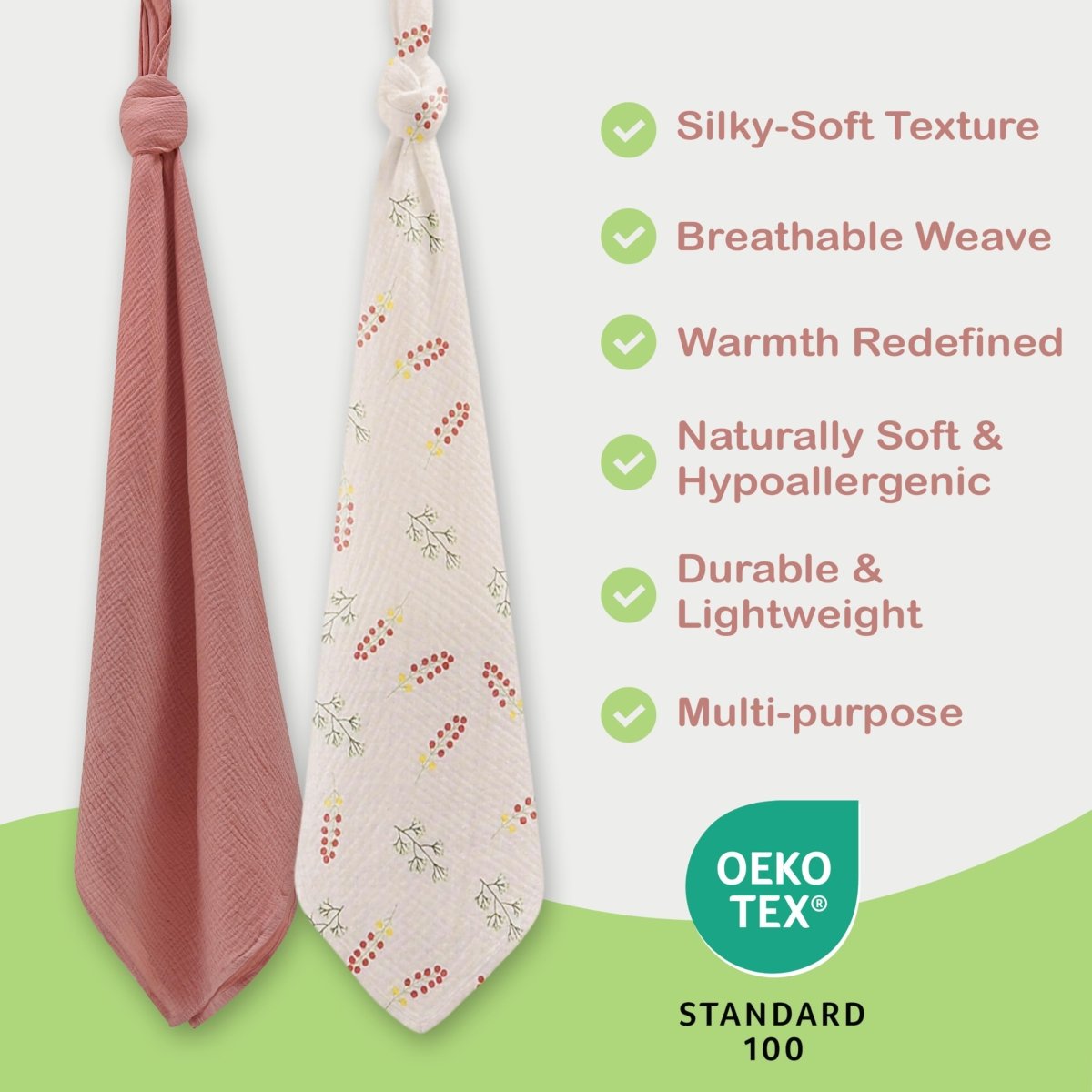 Organic Cotton Muslin Baby Swaddle Blanket - Hypoallergenic - LittleTreasures