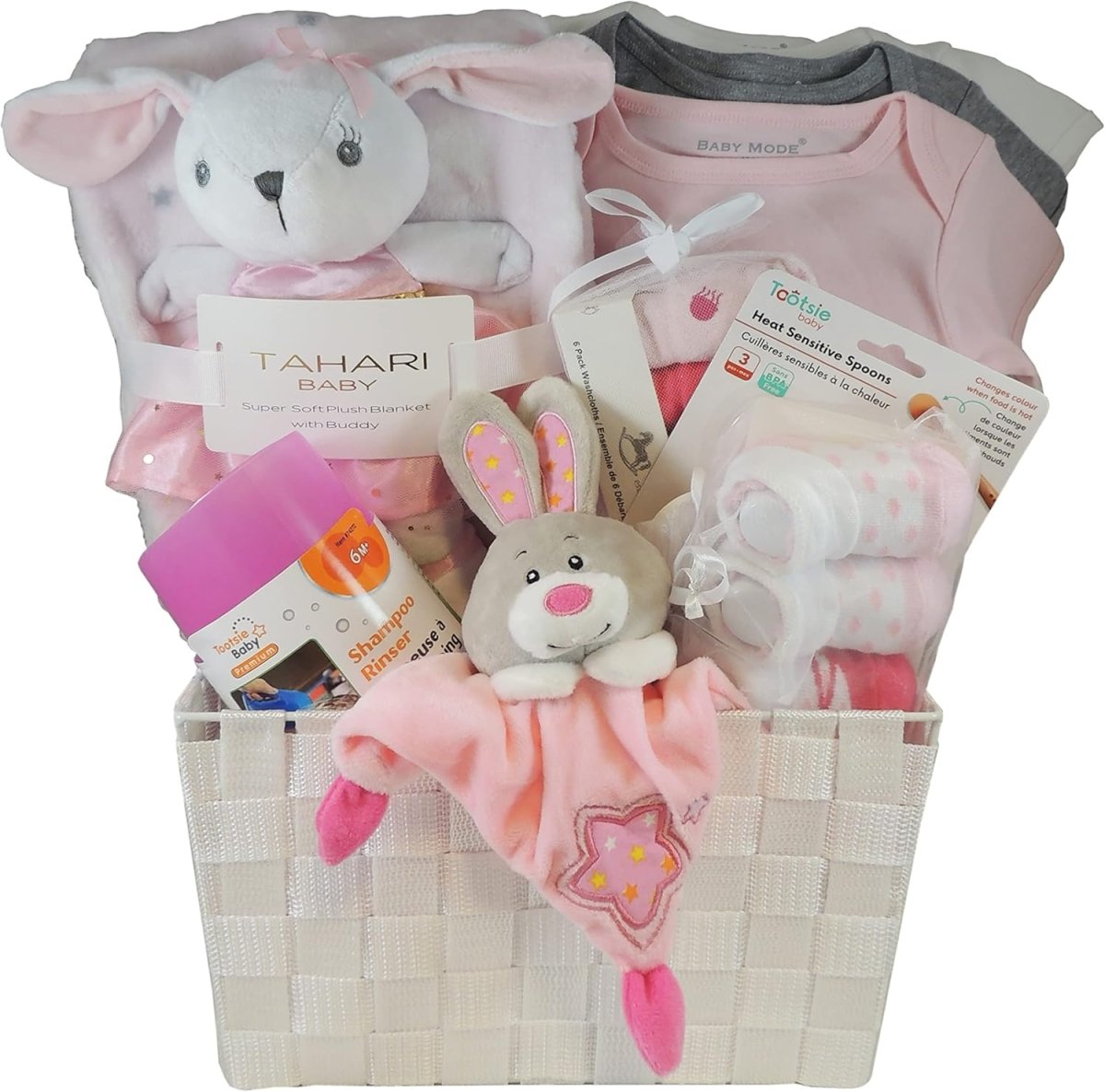 Ornella's Baskets Baby Girl Gift Basket: Tahari Blanket Set, 3 Onesies and more - LittleTreasures