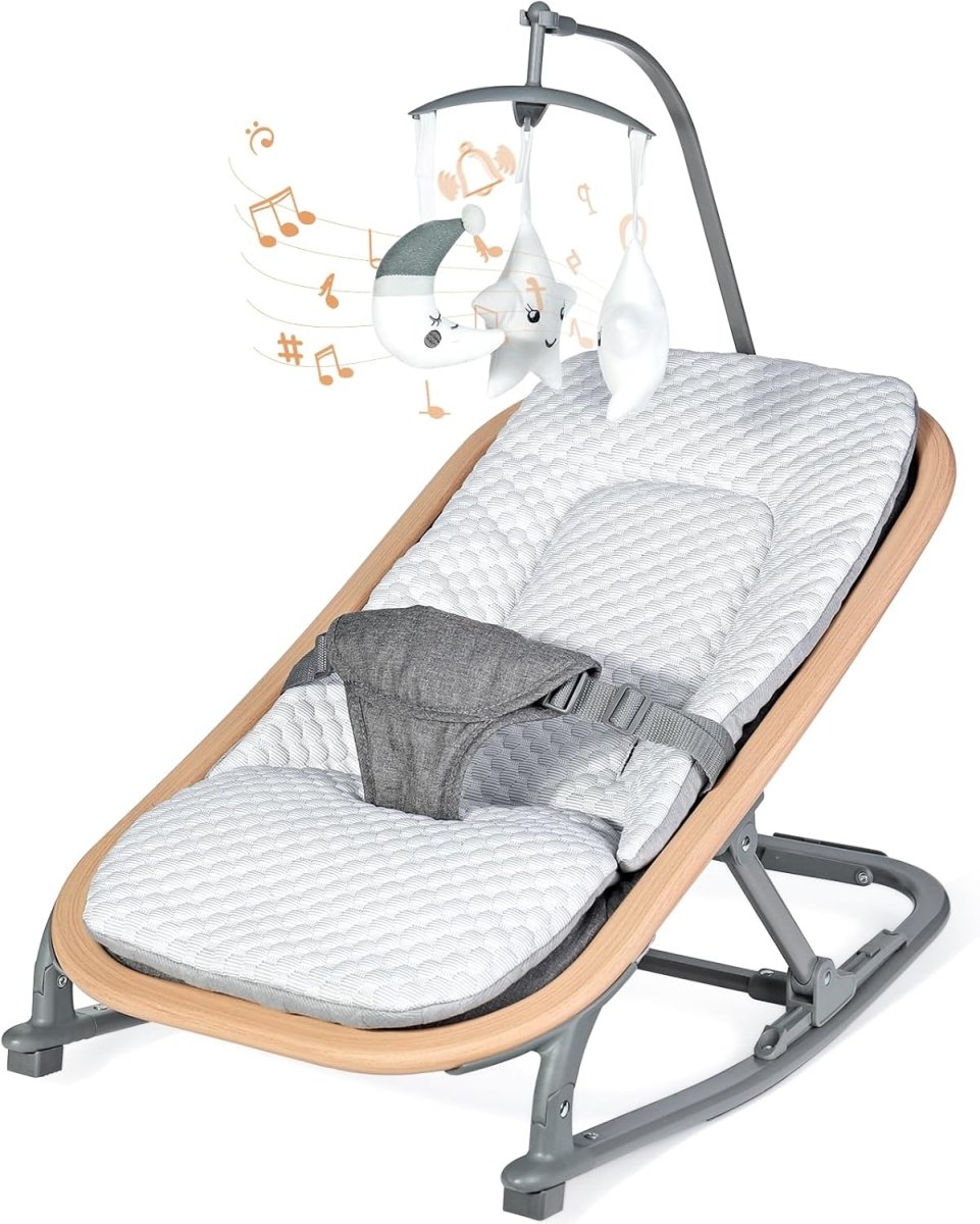 Orzbow 2 - in - 1 Baby Bouncer, Portable Bouncer Seat for Infant to Toddler with Removable Cushion, Angle Adjustable, 0 - 9 Months Up to 21lbs, Ergonomic Design, Classic Gray - LittleTreasures