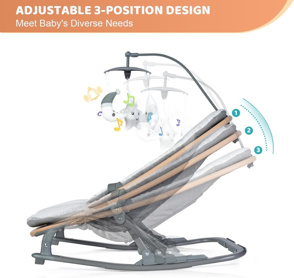 Orzbow 2 - in - 1 Baby Bouncer, Portable Bouncer Seat for Infant to Toddler with Removable Cushion, Angle Adjustable, 0 - 9 Months Up to 21lbs, Ergonomic Design, Classic Gray - LittleTreasures