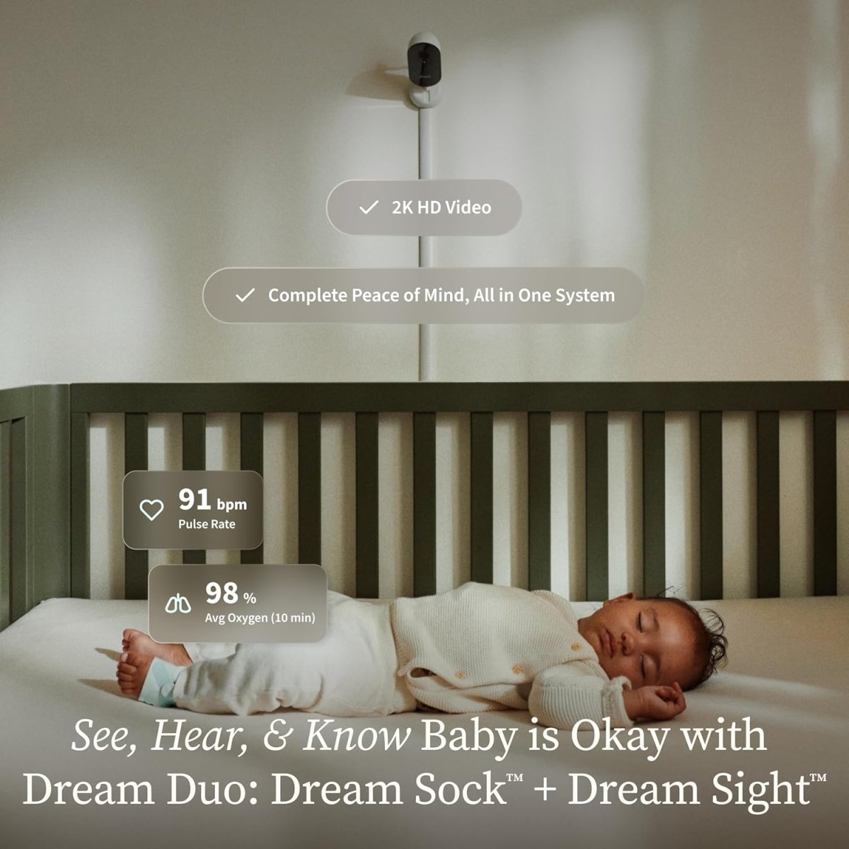 Owlet Dream Duo (3rd Gen) – Smart Baby Monitor with Sock & HD Video Cam, Tracks Pulse Rate, Oxygen Trends & Sleep, 2K HD Video, Cry & Motion Alerts, Temp Monitoring - Bedtime Blue - LittleTreasures