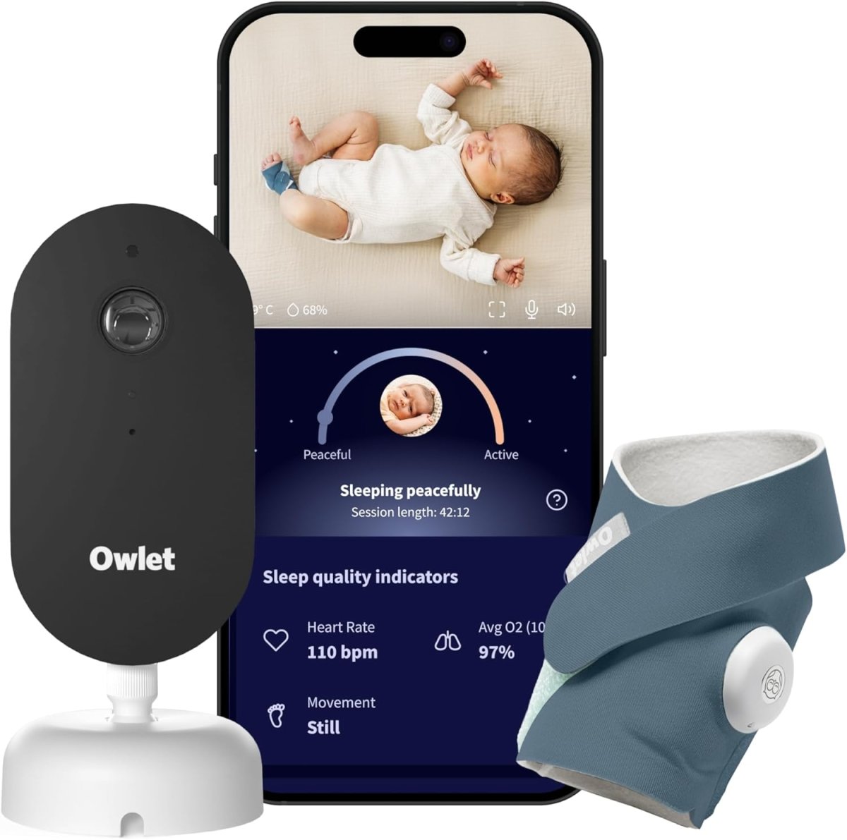 Owlet Dream Duo (3rd Gen) – Smart Baby Monitor with Sock & HD Video Cam, Tracks Pulse Rate, Oxygen Trends & Sleep, 2K HD Video, Cry & Motion Alerts, Temp Monitoring - Bedtime Blue - LittleTreasures