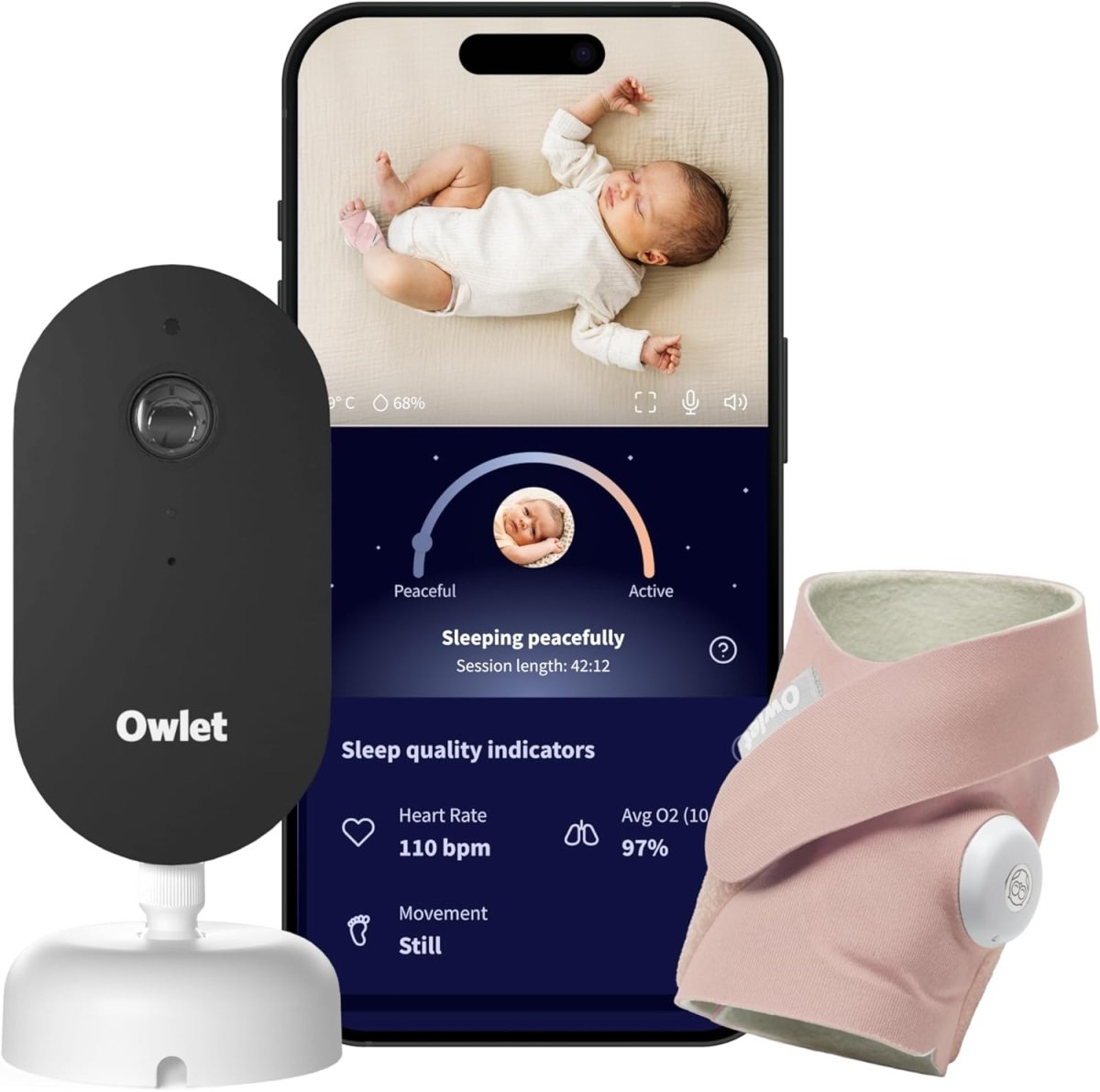 Owlet Dream Duo (3rd Gen) – Smart Baby Monitor with Sock & HD Video Cam, Tracks Pulse Rate, Oxygen Trends & Sleep, 2K HD Video, Cry & Motion Alerts, Temp Monitoring - Dusty Rose - LittleTreasures
