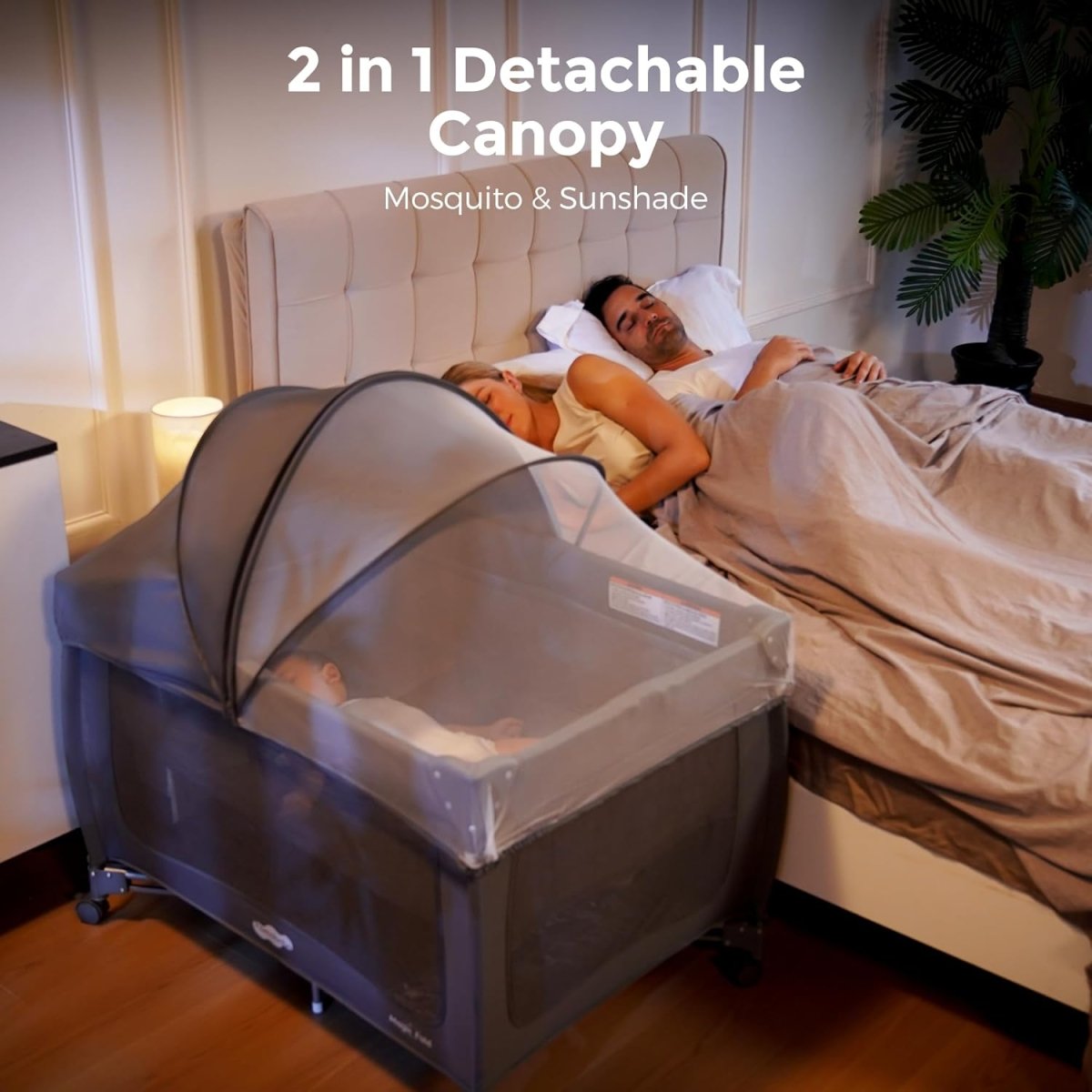 Pamo Babe Pack and Play 1 - Second Setup 4 - in - 1 Portable Crib for Baby with Bassinet, Mosquito Net, Changing Table & Toy Arch - LittleTreasures