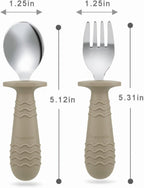 PandaEar 2 Pack Stainless Steel Baby Suction Plates & 2 Pack Spoons and Forks Set, Toddler Utensils Baby Feeding Set, Divided Plates for Led Weaning Supplies, BPA - Free (Tan/Walnut) - LittleTreasures