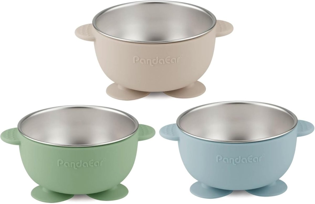 PandaEar 3 Pack Stainless Steel Baby Bowls with Suction, Non - Slip Toddler Bowls with Silicone Sleeve for Kids Infants Children, Unbreakable & Mess Free - LittleTreasures