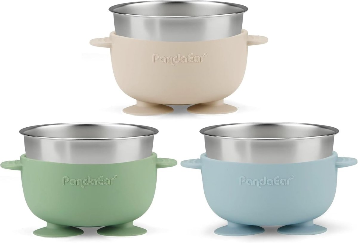 PandaEar 3 Pack Stainless Steel Baby Bowls with Suction, Non - Slip Toddler Bowls with Silicone Sleeve for Kids Infants Children, Unbreakable & Mess Free - LittleTreasures