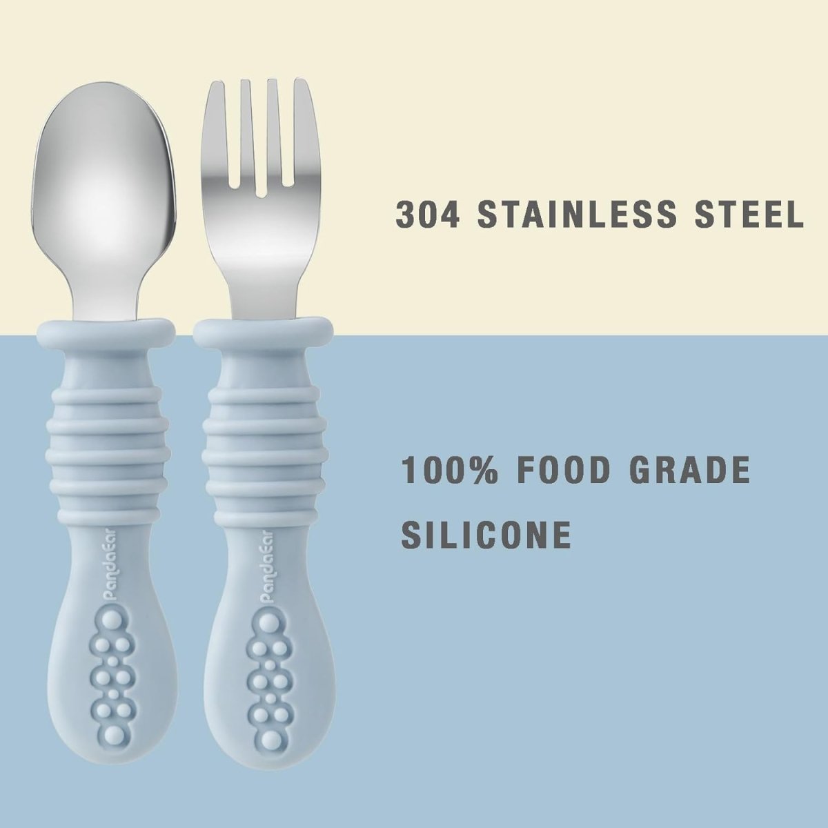 PandaEar Silicone Baby Feeding Set| 2 Pack Silicone Divided Suction Plate and 2 Pack Tiny Cup with 2 Spoons 2 Forks| Baby Led Weaning Supplies Self Feeding Eating Utensils (Light Blue/Light Green) - LittleTreasures