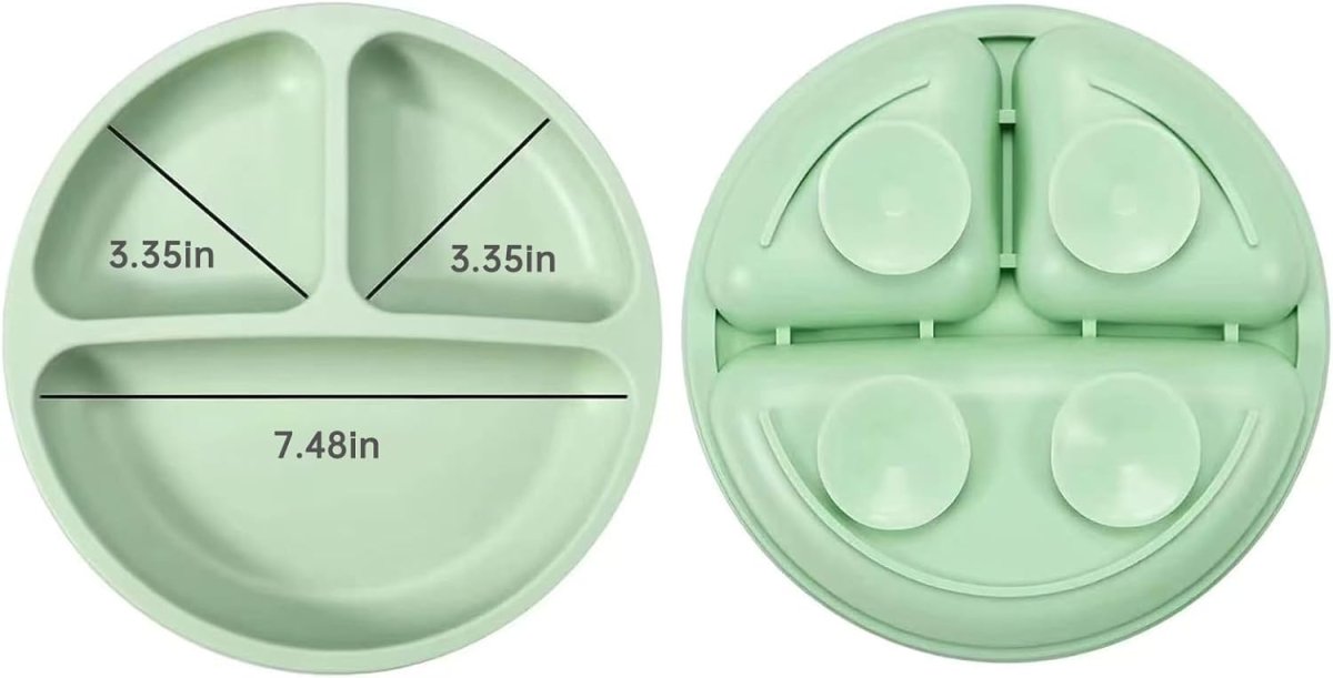 PandaEar Silicone Baby Feeding Set| 2 Pack Silicone Divided Suction Plate and 2 Pack Tiny Cup with 2 Spoons 2 Forks| Baby Led Weaning Supplies Self Feeding Eating Utensils (Light Blue/Light Green) - LittleTreasures