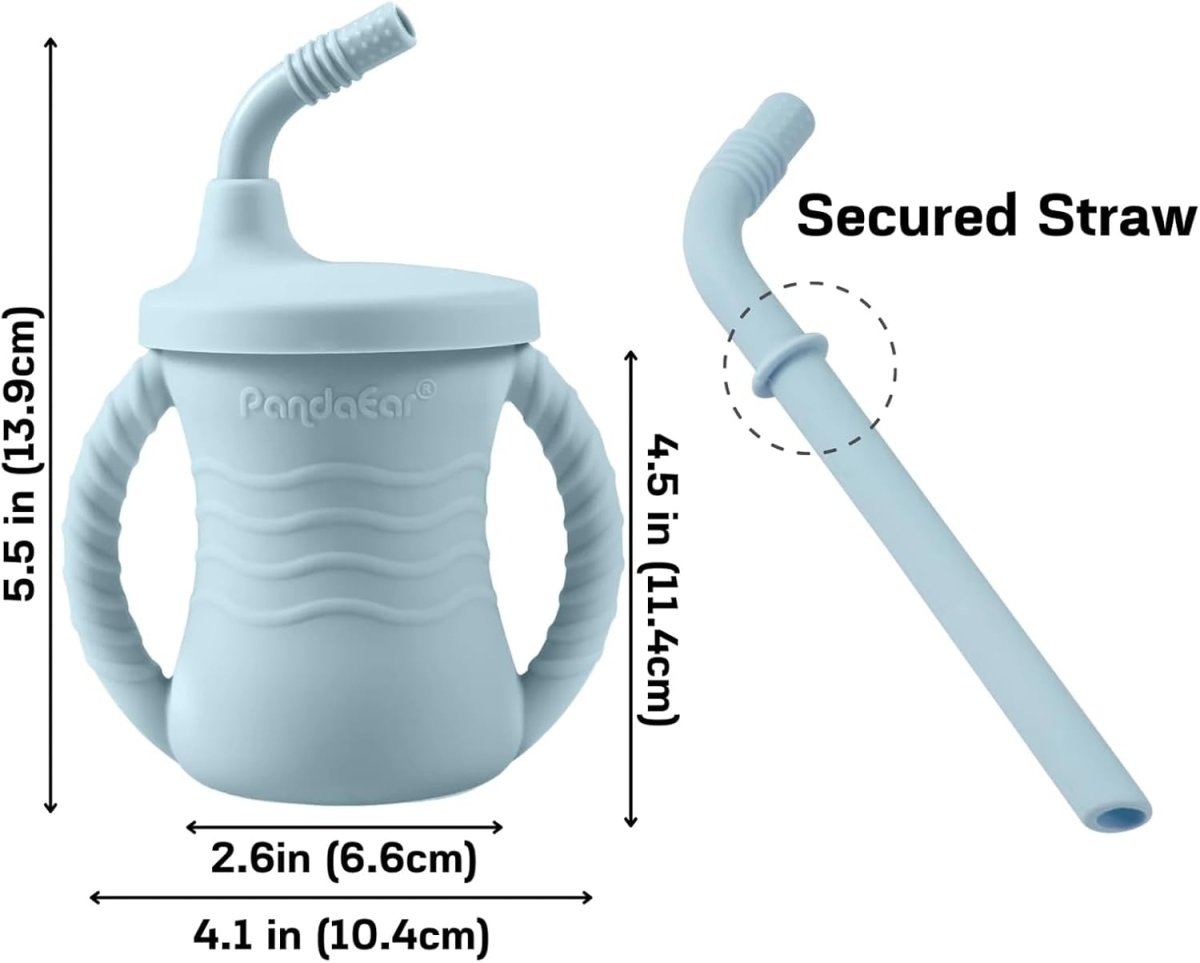 PandaEar Silicone Baby Feeding Set | 9PCS Baby Led Weaning Supplies Self Feeding Utensils | Divided Suction Plate Bowl Bibs Sippy Cup with Baby Snack Container Spoons Forks (Blue) - LittleTreasures