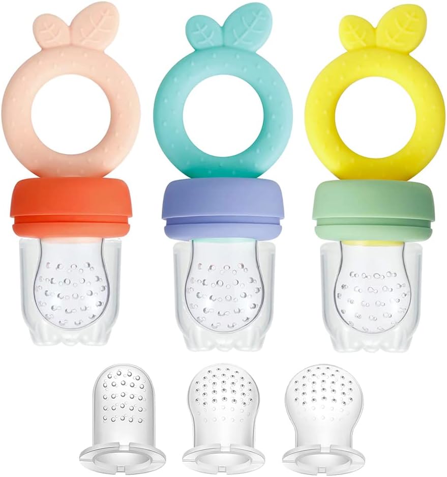 PandaEar Silicone Baby Food Fruit Feeder Pacifier| 3 Pack Baby Fresh Food Feeder with 3 Sizes Silicone Pouches, BPA Free Feeder Teethers for Infants Teething - LittleTreasures