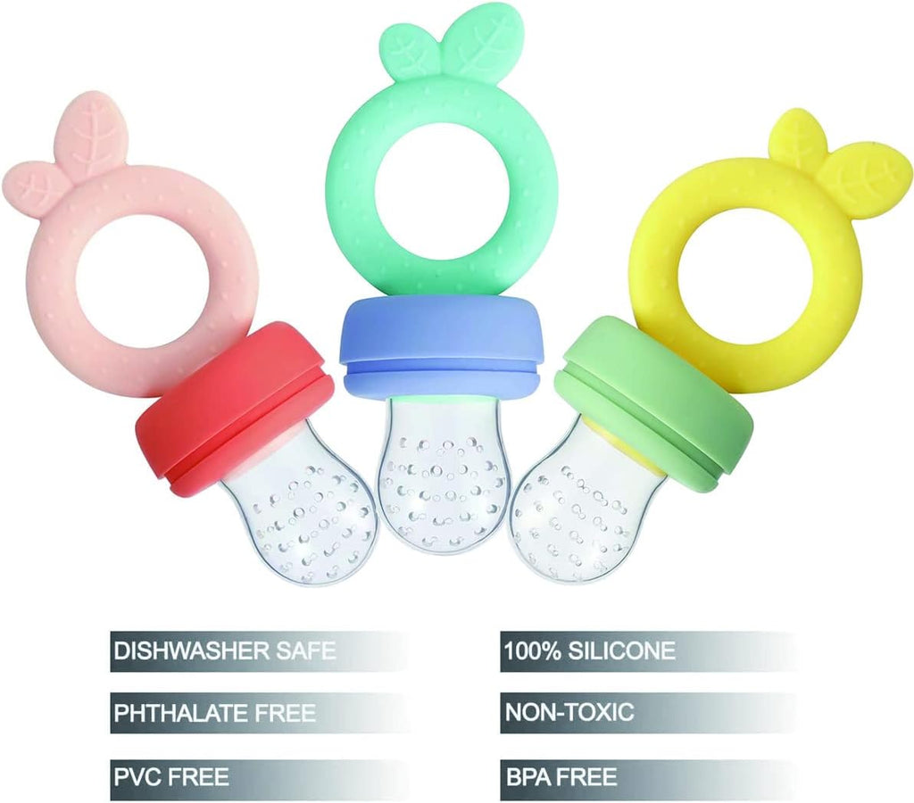 PandaEar Silicone Baby Food Fruit Feeder Pacifier| 3 Pack Baby Fresh Food Feeder with 3 Sizes Silicone Pouches, BPA Free Feeder Teethers for Infants Teething - LittleTreasures
