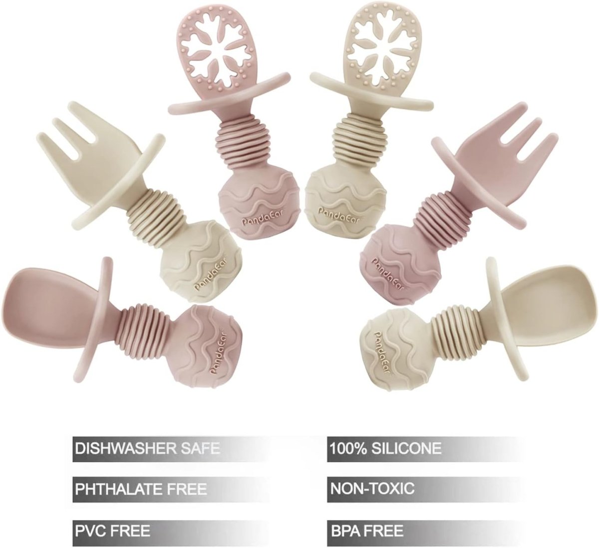 PandaEar Silicone Learning Baby Utensils - Safe Self - Feeding Set - LittleTreasures