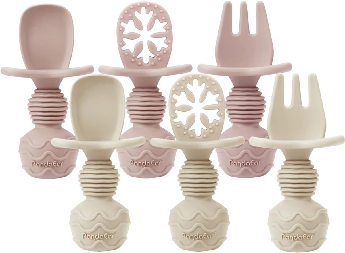 PandaEar Silicone Learning Baby Utensils - Safe Self - Feeding Set - LittleTreasures