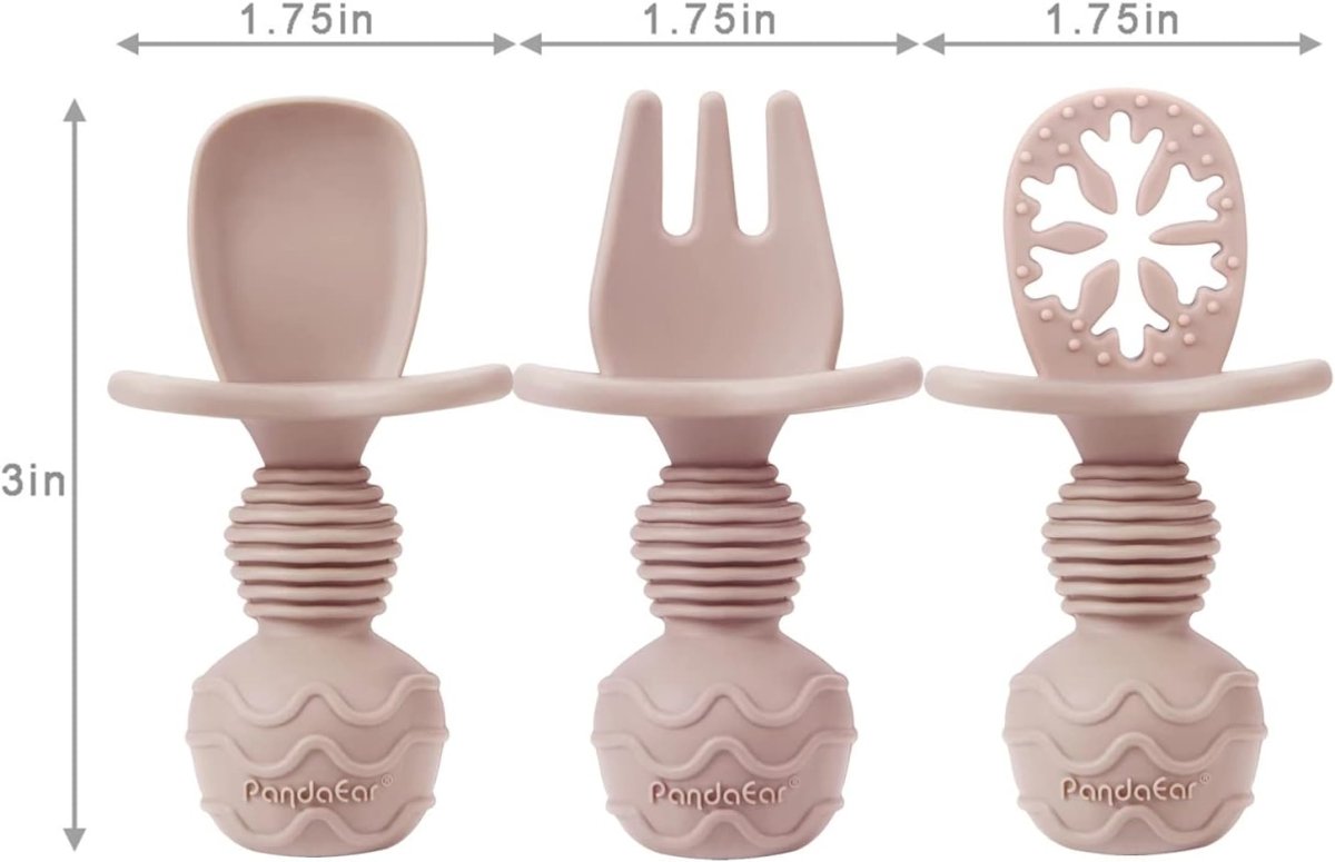 PandaEar Silicone Learning Baby Utensils - Safe Self - Feeding Set - LittleTreasures