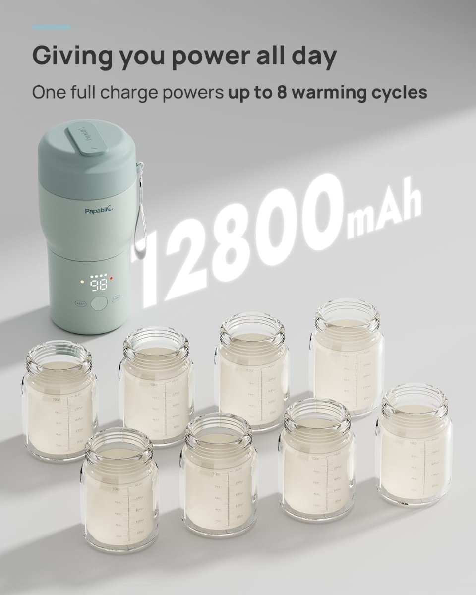 Papablic Pro Portable Bottle Warmer — 115W Fastest Heating, Built - in Sterilizer, 8 Feeds per Charge, 5 Temp Settings + Keep Warm, for Breastmilk & Formula, Mint Green - LittleTreasures