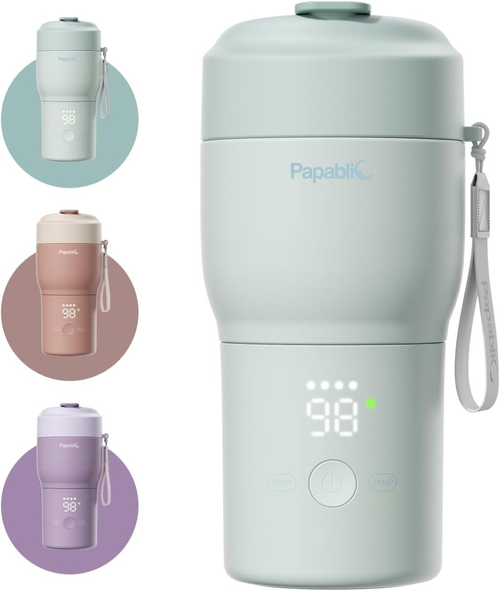 Papablic Pro Portable Bottle Warmer — 115W Fastest Heating, Built - in Sterilizer, 8 Feeds per Charge, 5 Temp Settings + Keep Warm, for Breastmilk & Formula, Mint Green - LittleTreasures