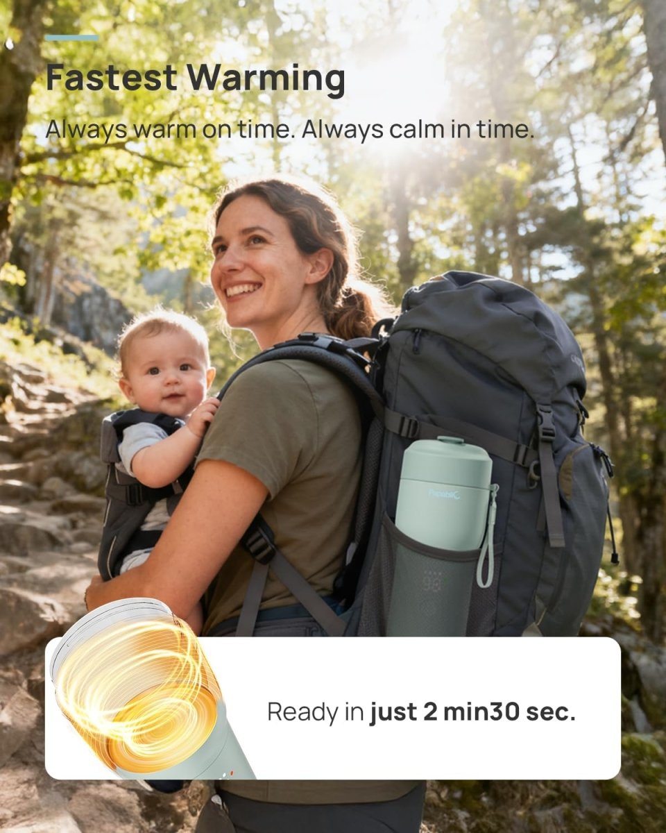 Papablic Pro Portable Bottle Warmer — 115W Fastest Heating, Built - in Sterilizer, 8 Feeds per Charge, 5 Temp Settings + Keep Warm, for Breastmilk & Formula, Mint Green - LittleTreasures