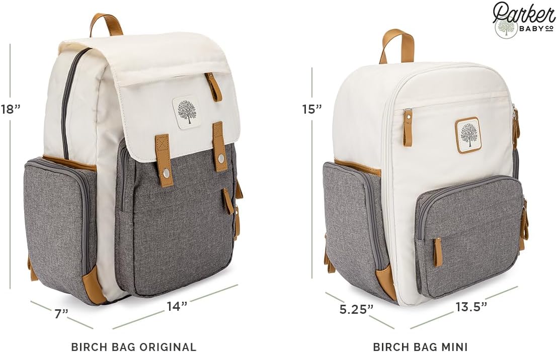 Parker Baby Diaper Backpack - Insulated Pockets, Stroller Strap, Laptop Pocket, Changing Pad, Waterproof Backpack "Birch Bag" - LittleTreasures