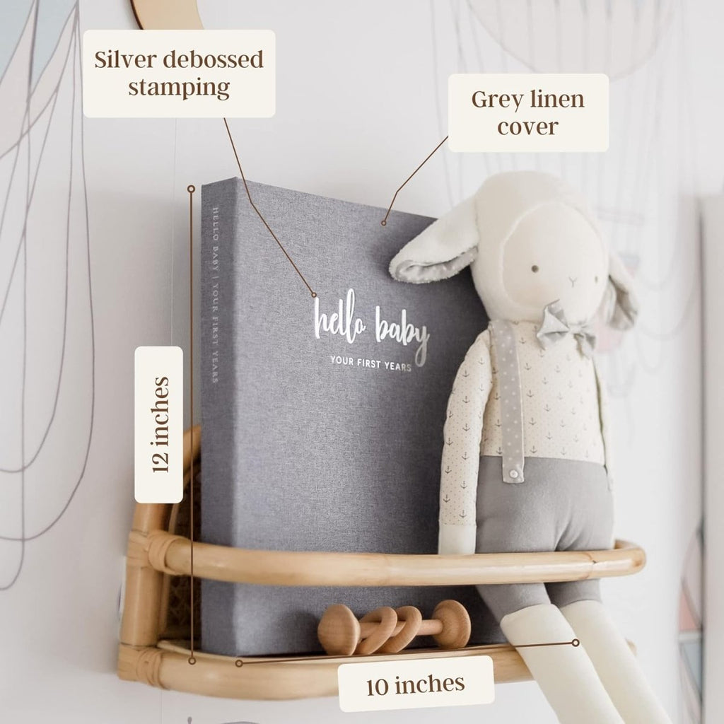 Peachly Minimalist Baby Memory Book | First Year Keepsake for Milestones | Simple Scrapbook for Boy or Girl | 60 Pages Grey Linen - Scandi - LittleTreasures