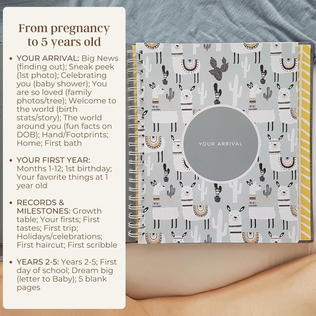 Peachly Minimalist Baby Memory Book | First Year Keepsake for Milestones | Simple Scrapbook for Boy or Girl | 60 Pages Grey Linen - Scandi - LittleTreasures