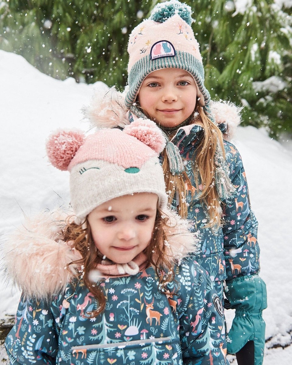 Peruvian Knit Hat Light Pink, Sage Green And Flowers - LittleTreasures