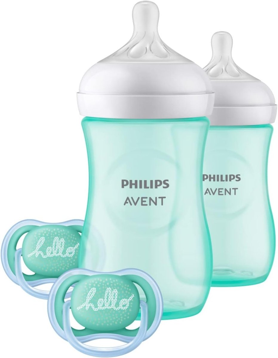 Philips Avent Natural Baby Gift Set, 2x 9oz Bottles with Natural Response Nipples (Medium Flow, Flow 3), 2x Ultra Air Pacifiers, Pink, SCD837/01 - LittleTreasures
