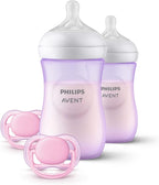Philips Avent Natural Baby Gift Set, 2x 9oz Bottles with Natural Response Nipples (Medium Flow, Flow 3), 2x Ultra Air Pacifiers, Pink, SCD837/01 - LittleTreasures