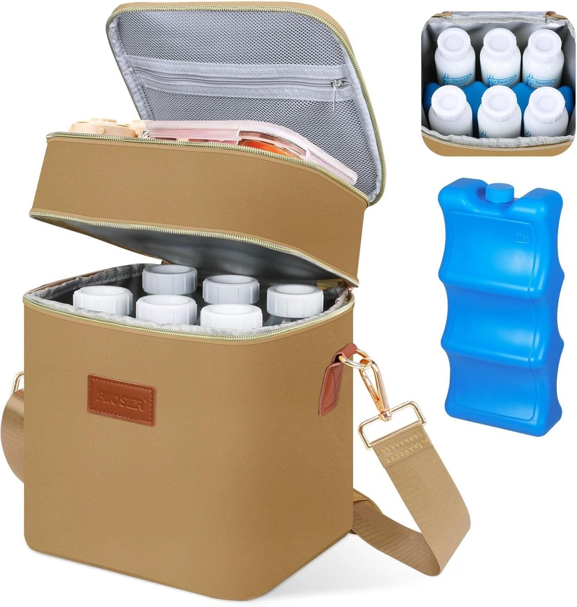 PIIOSER Breastmilk Cooler Bag with Ice Pack Fits 6 Baby Bottles Up to 9 Ounce, Insulated Baby Bottle Tote Bags, Double Layer Waterproof Leak - Proof with Shoulder Strap for Nursing &Working Mom - LittleTreasures