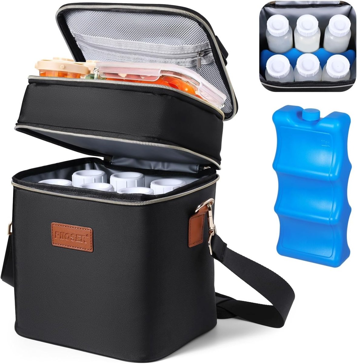 PIIOSER Breastmilk Cooler Bag with Ice Pack Fits 6 Baby Bottles Up to 9 Ounce, Insulated Baby Bottle Tote Bags, Double Layer Waterproof Leak - Proof with Shoulder Strap for Nursing &Working Mom - LittleTreasures
