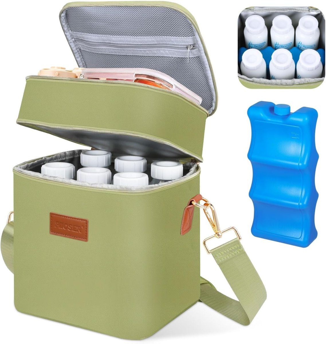 PIIOSER Breastmilk Cooler Bag with Ice Pack Fits 6 Baby Bottles Up to 9 Ounce, Insulated Baby Bottle Tote Bags, Double Layer Waterproof Leak - Proof with Shoulder Strap for Nursing &Working Mom - LittleTreasures