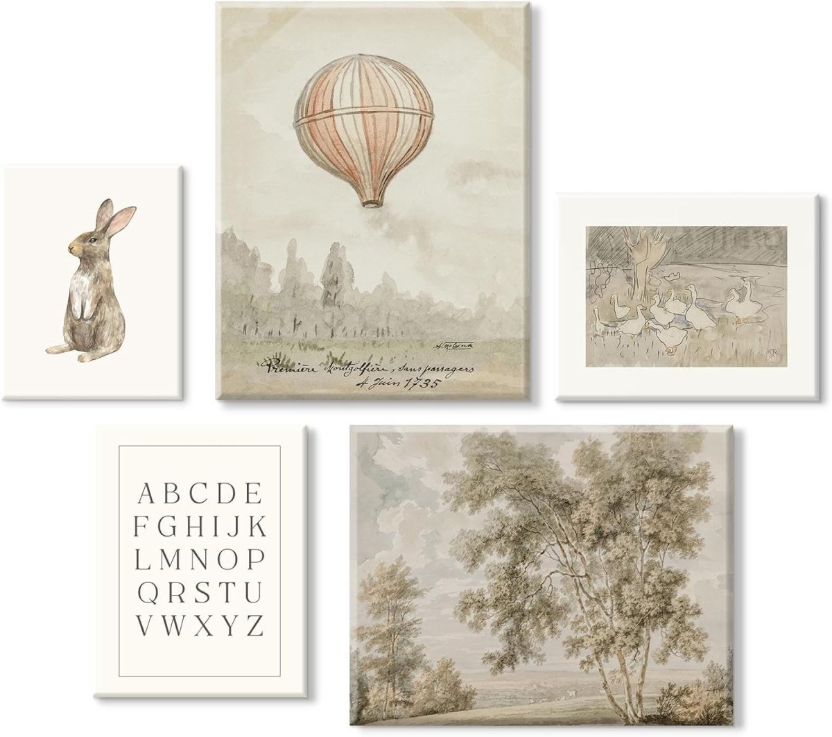 Pink Nursery Wall Art Baby Girl Canvas Wall Decor Vintage Poster Bunny Flower Wall Art Antique Preppy Pictures Animal Floral Prints Kids Swans Painting for Girls Room Bedroom 8x10x6 Inch Unframed - LittleTreasures