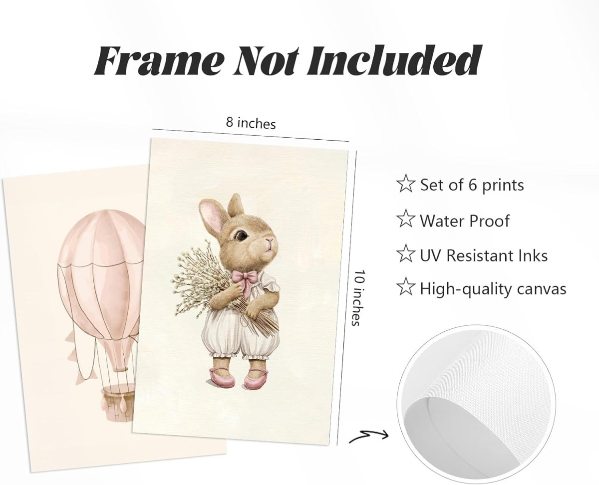 Pink Nursery Wall Art Baby Girl Canvas Wall Decor Vintage Poster Bunny Flower Wall Art Antique Preppy Pictures Animal Floral Prints Kids Swans Painting for Girls Room Bedroom 8x10x6 Inch Unframed - LittleTreasures