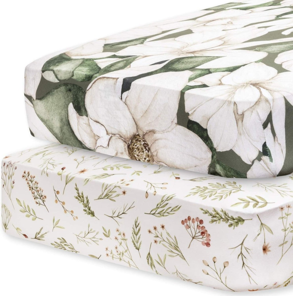 Pobibaby - 2 Pack Premium Fitted Baby Girl Crib Sheets for Standard Crib Mattress - Ultra - Soft Cotton Blend, Safe and Snug, and Stylish Floral Crib Sheet (Zephyr) - LittleTreasures