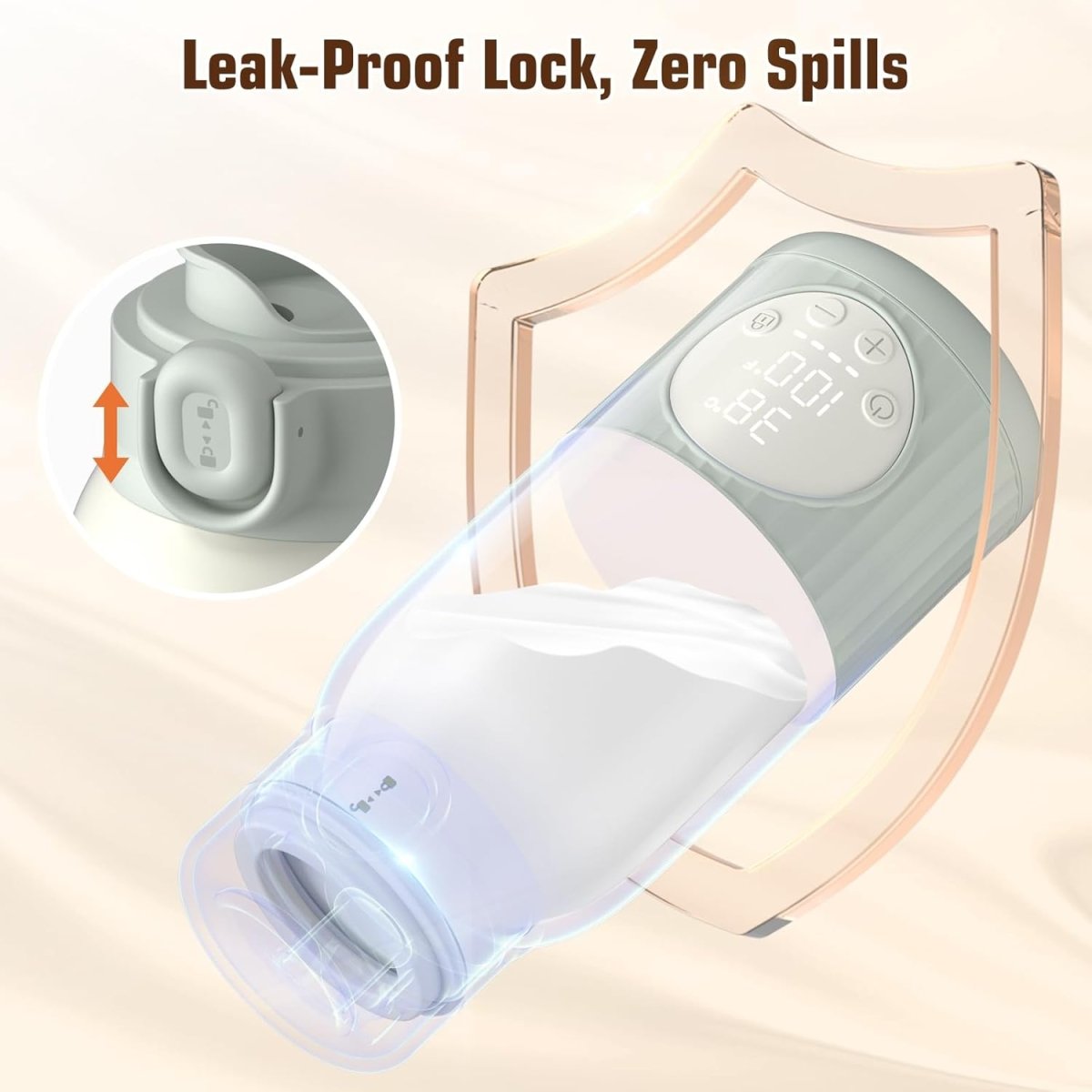 Portable Bottle Warmer for Breast Milk,Formula or Water 13oz Large Capacity,100W Power Fast Warming & Precise Temp Control Baby Milk Warmer for Travel (Grey) - LittleTreasures