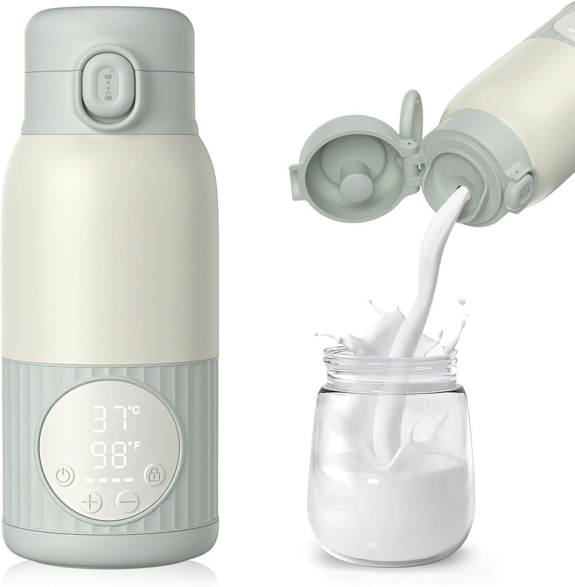 Portable Bottle Warmer for Breast Milk,Formula or Water 13oz Large Capacity,100W Power Fast Warming & Precise Temp Control Baby Milk Warmer for Travel (Grey) - LittleTreasures