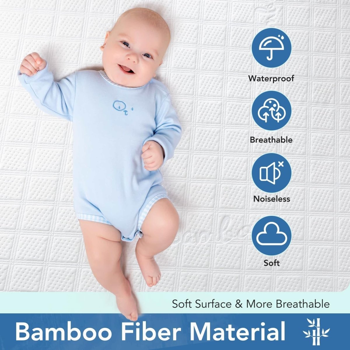 Premium Ultra Soft Waterproof Crib Fitted Mattress Protector - Toddler and Baby Crib Mattress Pad Cover - Soft and Breathable with 7 Inches Deep Skirt (White, 28" x 52") - LittleTreasures