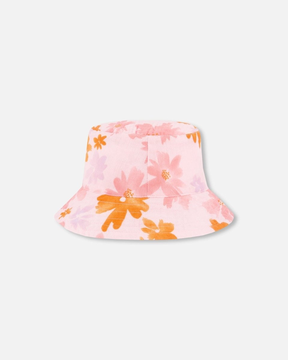 Printed Muslin Bucket Hat Pink And Coral Flowers - LittleTreasures
