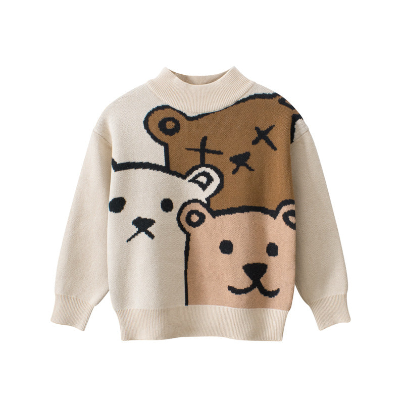 Baby Boys Teddy Bears Confusing Cartoon Mock Neck Long Sleeve Pullover