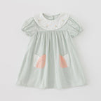 Summer Kids Girls Casual Style Floral Embroidered Collar Short Sleeves Dress