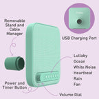 Pure Enrichment® WAVE™ Baby Soothing Sound Machine - All - Natural Sounds Include Lullaby, Heartbeat, White Noise, Fan, Ocean, and Rain, With Auto - Off Timer & USB Charger - Patented Design (Mint Green) - LittleTreasures