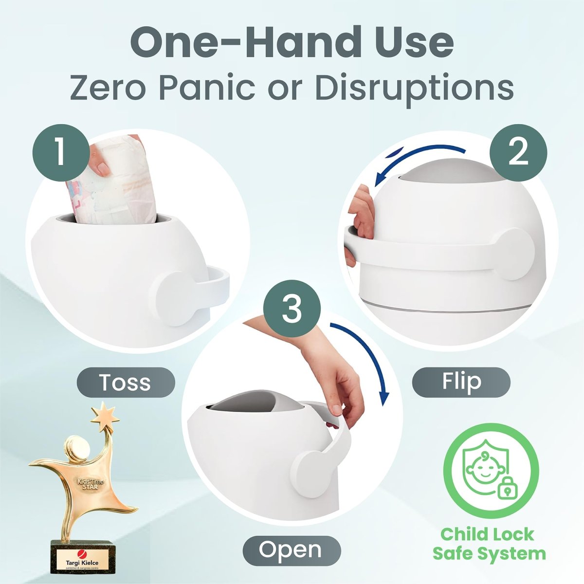 Pure Magic Diaper Pail Majestic, Patented Odor - Stop System, Use Any Garbage Bag, One Hand Free Lever, A Roll of Bag incld. (Graphite) - LittleTreasures