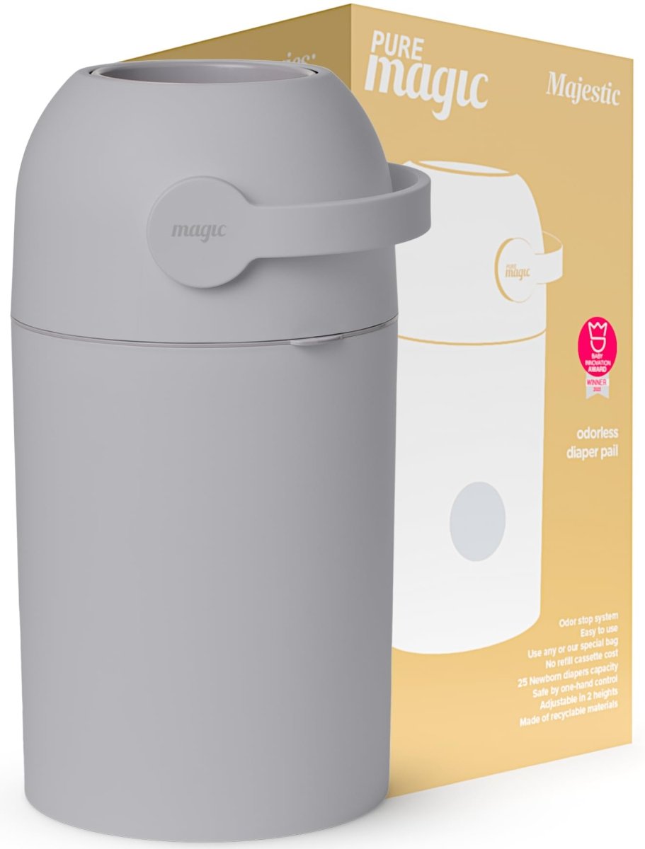 Pure Magic Diaper Pail Majestic, Patented Odor - Stop System, Use Any Garbage Bag, One Hand Free Lever, A Roll of Bag incld. (Graphite) - LittleTreasures